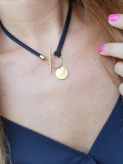 Collier pampille et cuir - doré