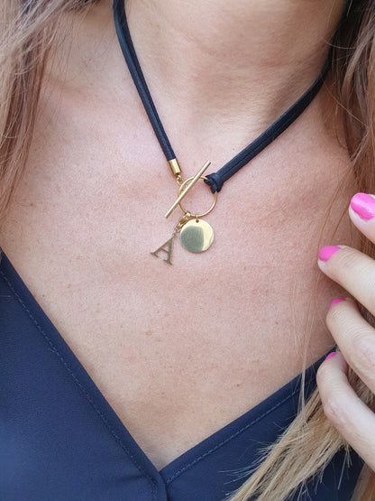 Collier pampille et cuir personnalisable - doré