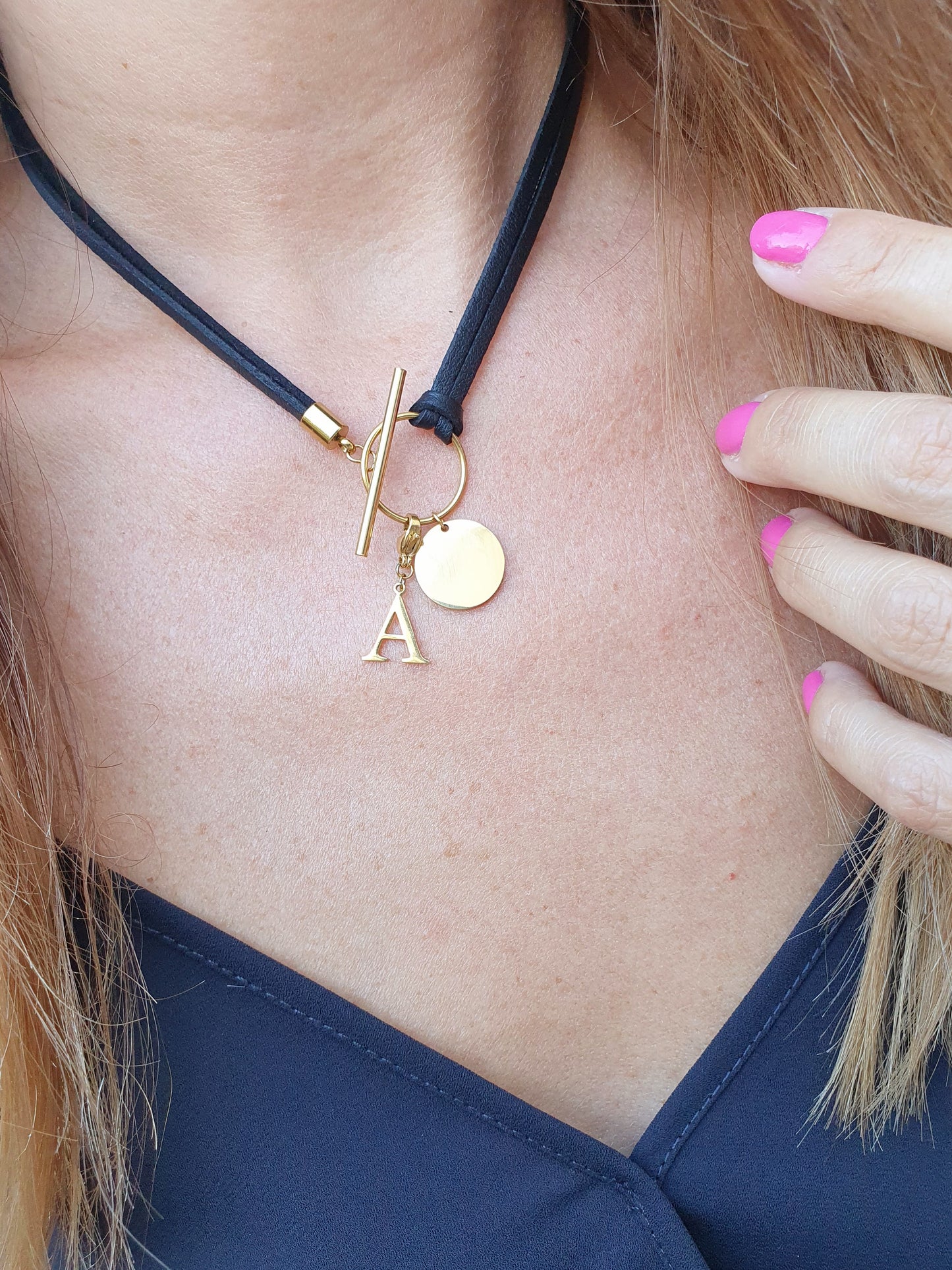 Collier pampille et cuir - doré
