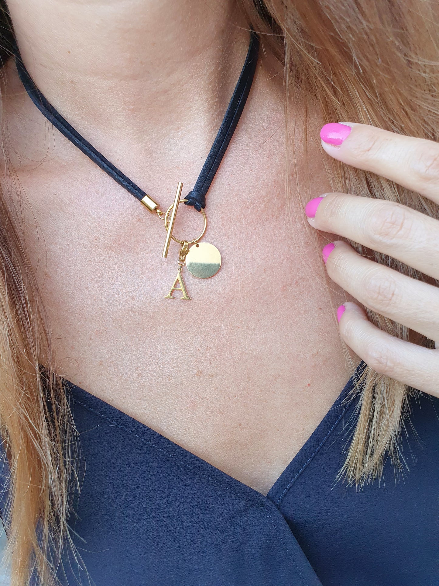 Collier pampille et cuir personnalisable - doré