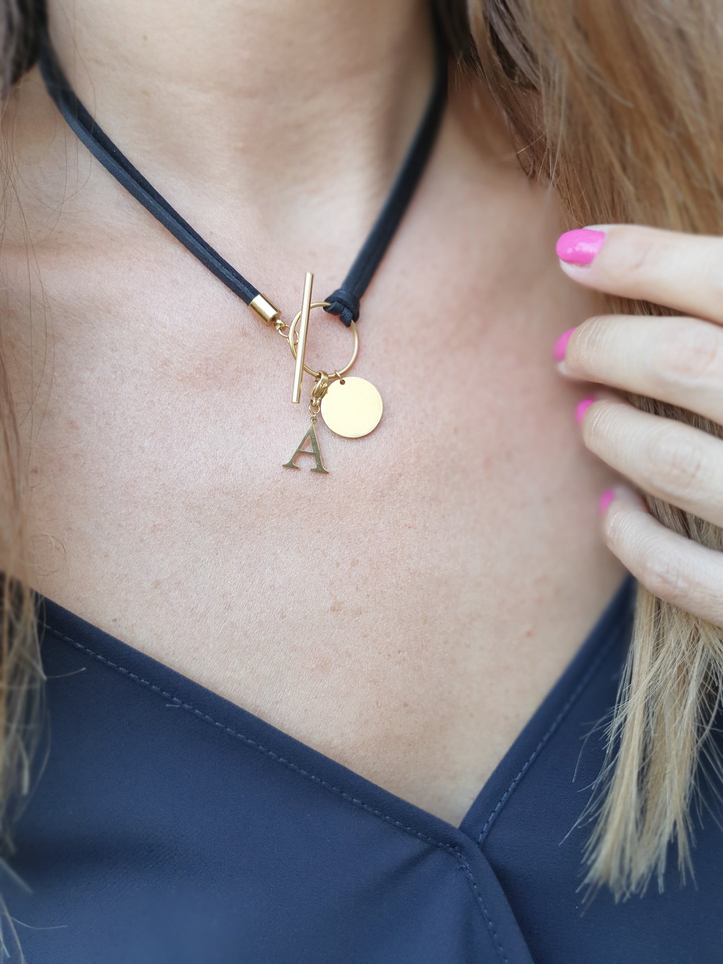 Collier pampille et cuir - doré