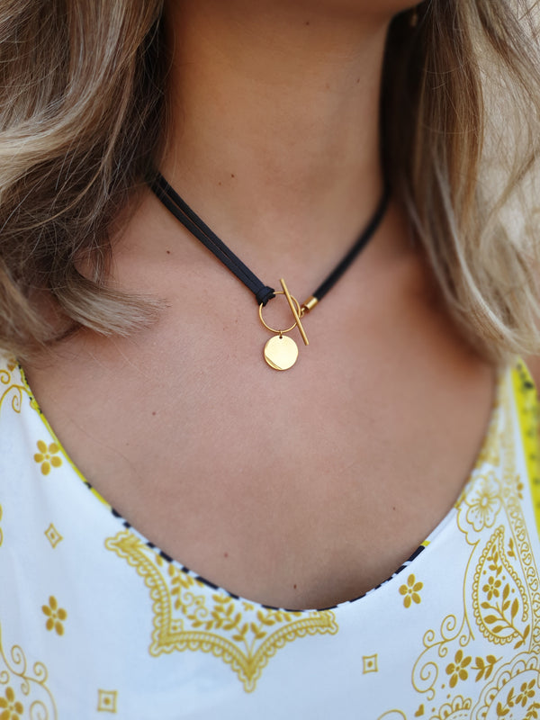 Collier pampille et cuir - doré
