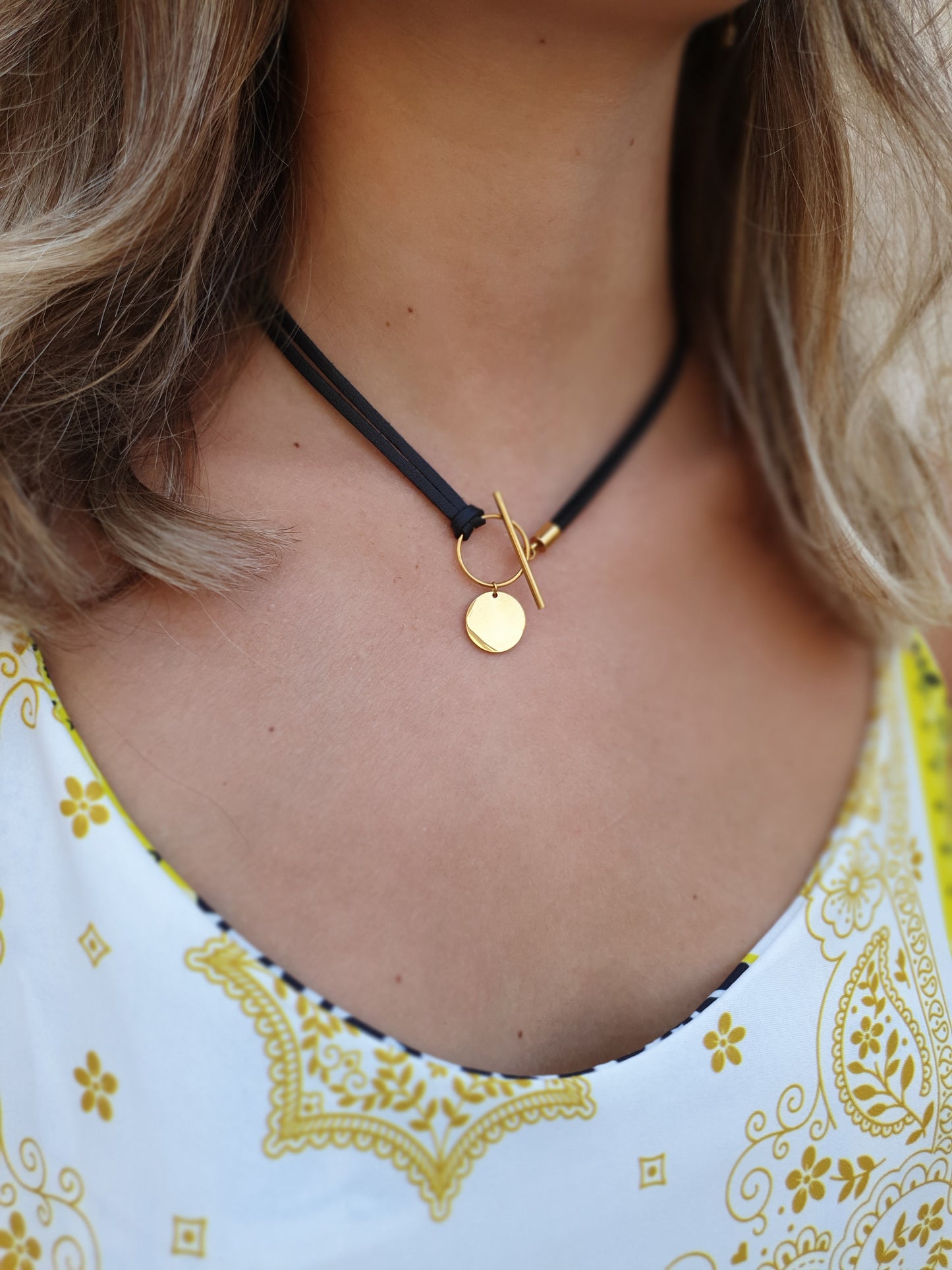 Collier pampille et cuir personnalisable - doré