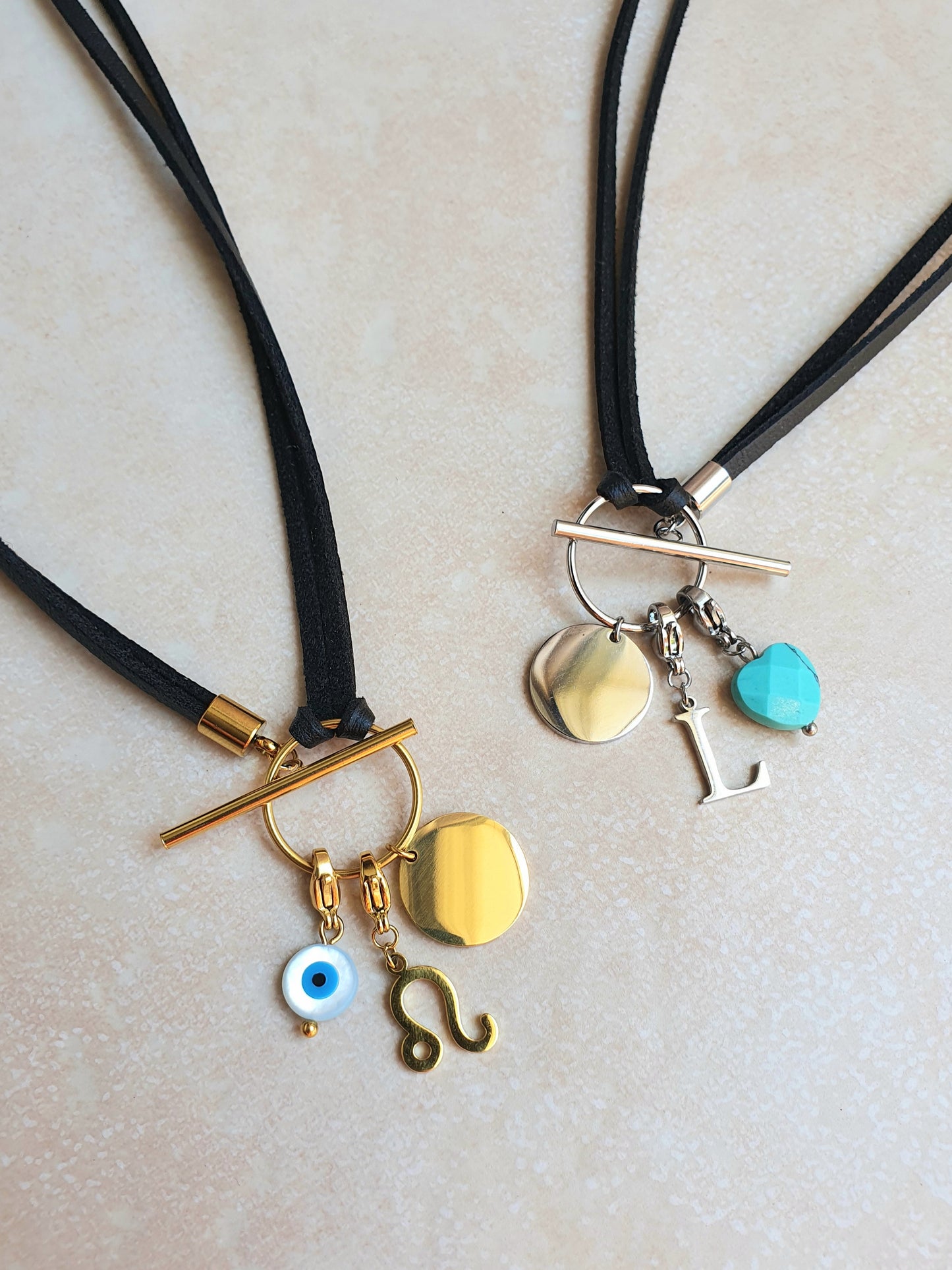 Collier pampille et cuir personnalisable - doré