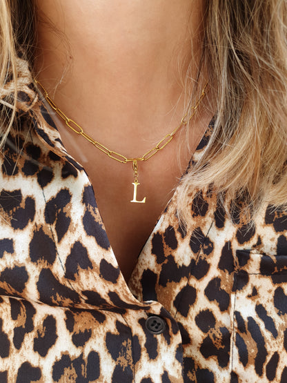 Collier initiale maillons striés - doré