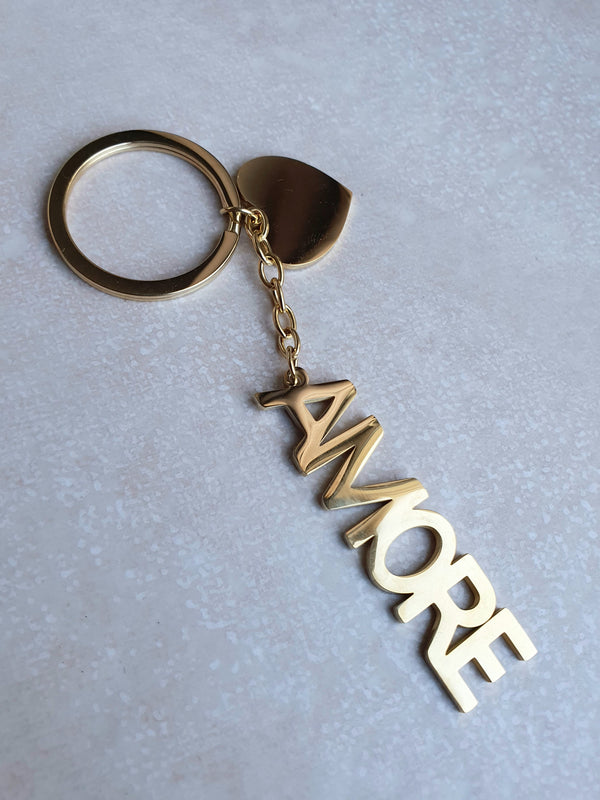 Porte-clés AMORE en acier doré