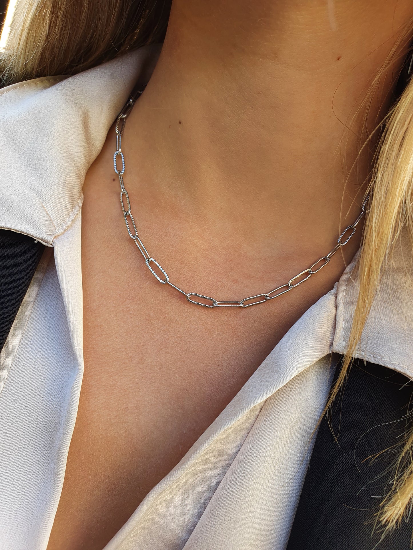 Collier maillons striés - argenté