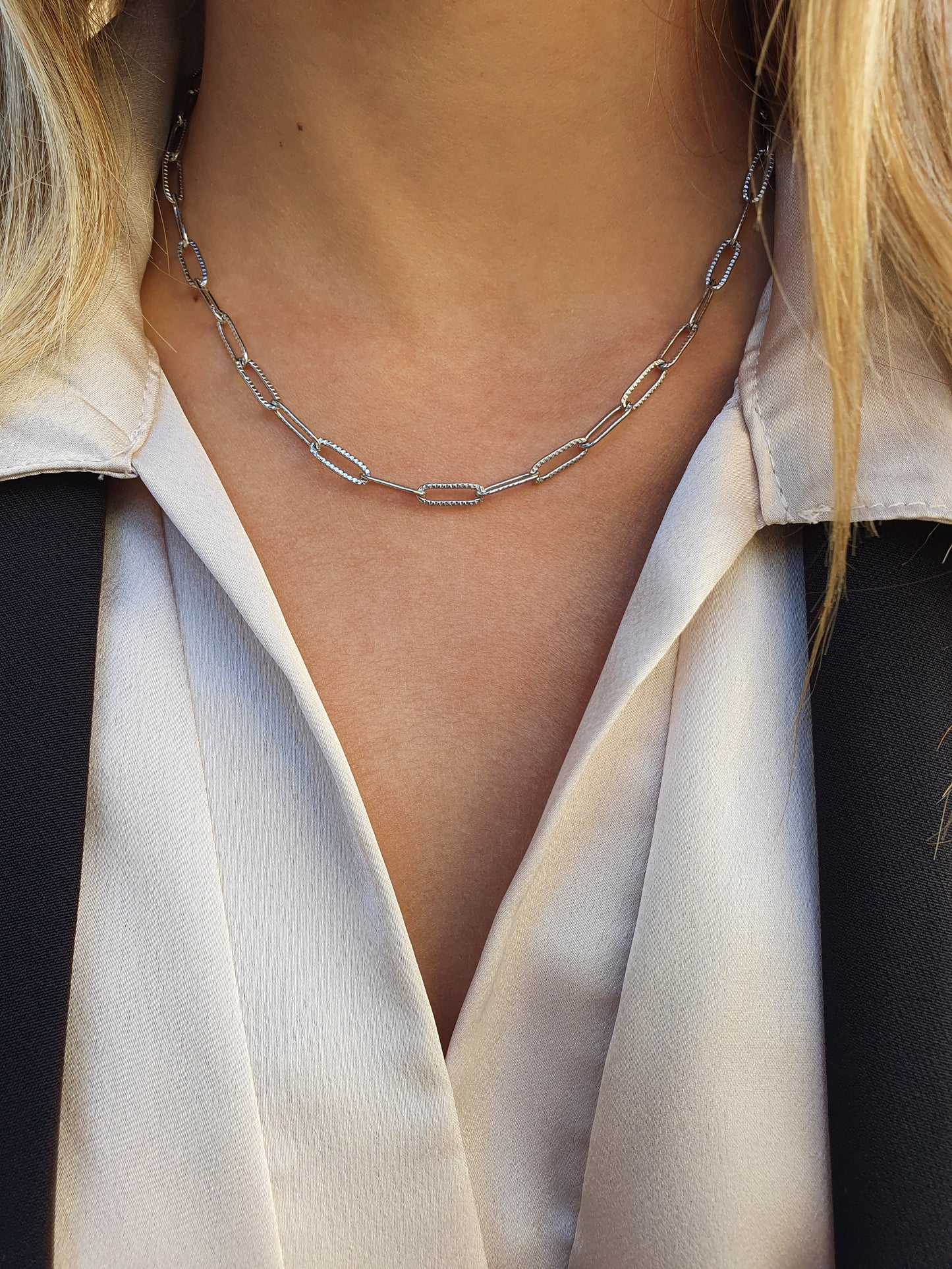 Collier maillons striés - argenté
