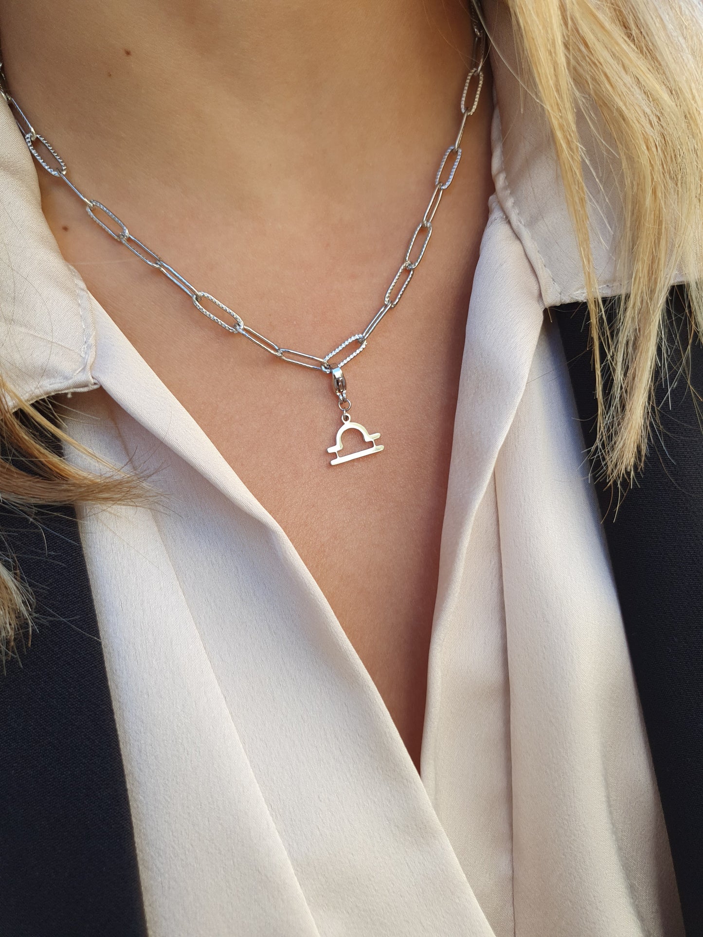 Collier maillons striés - argenté