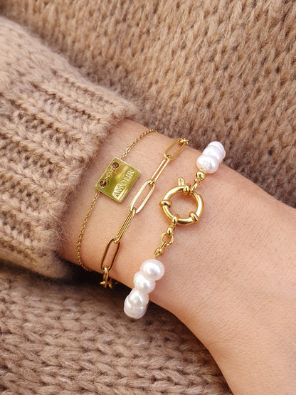 Bracelet perles d'eau douce - doré