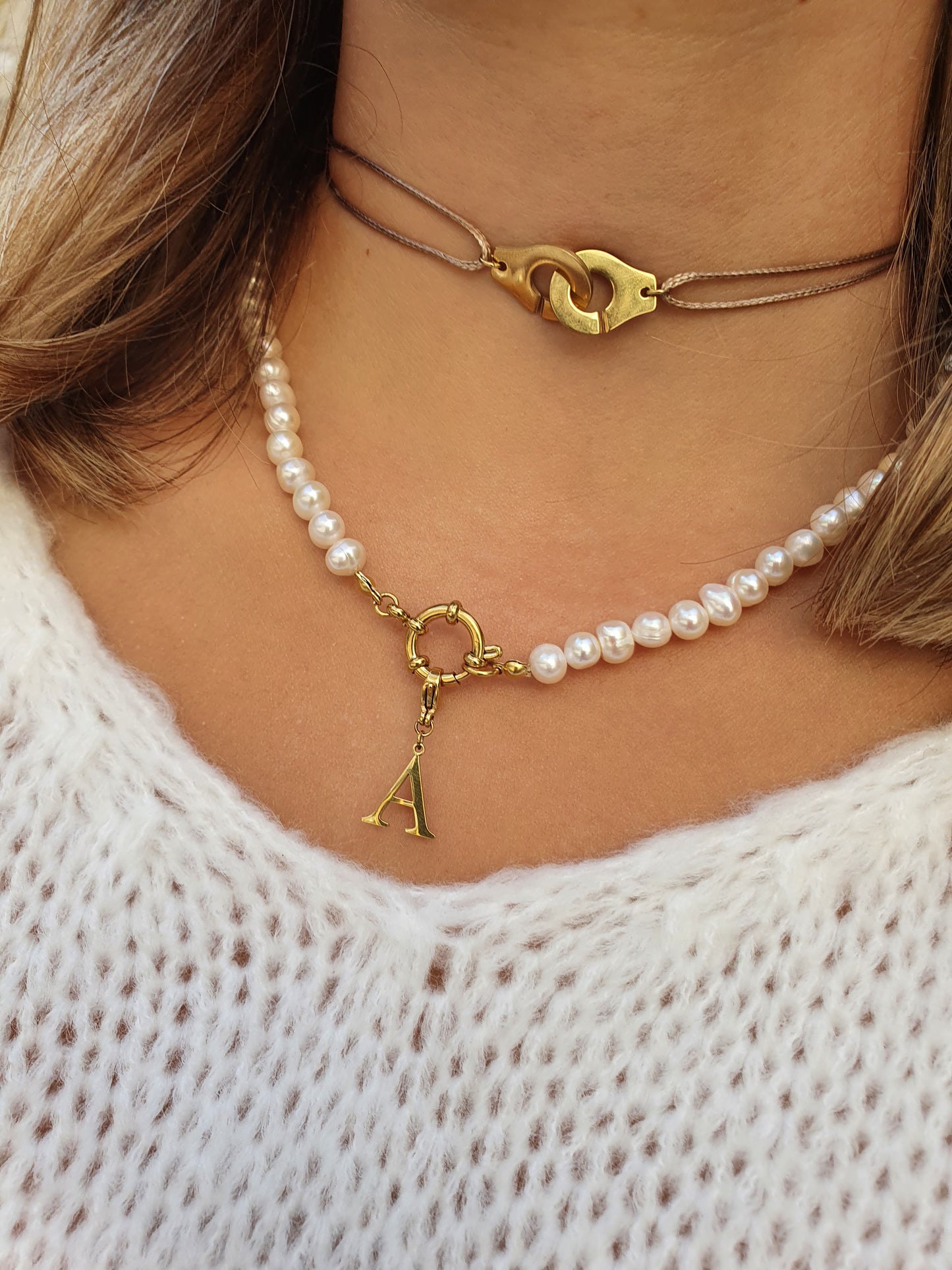 Collier en perles d'eau douce (personnalisable) - doré