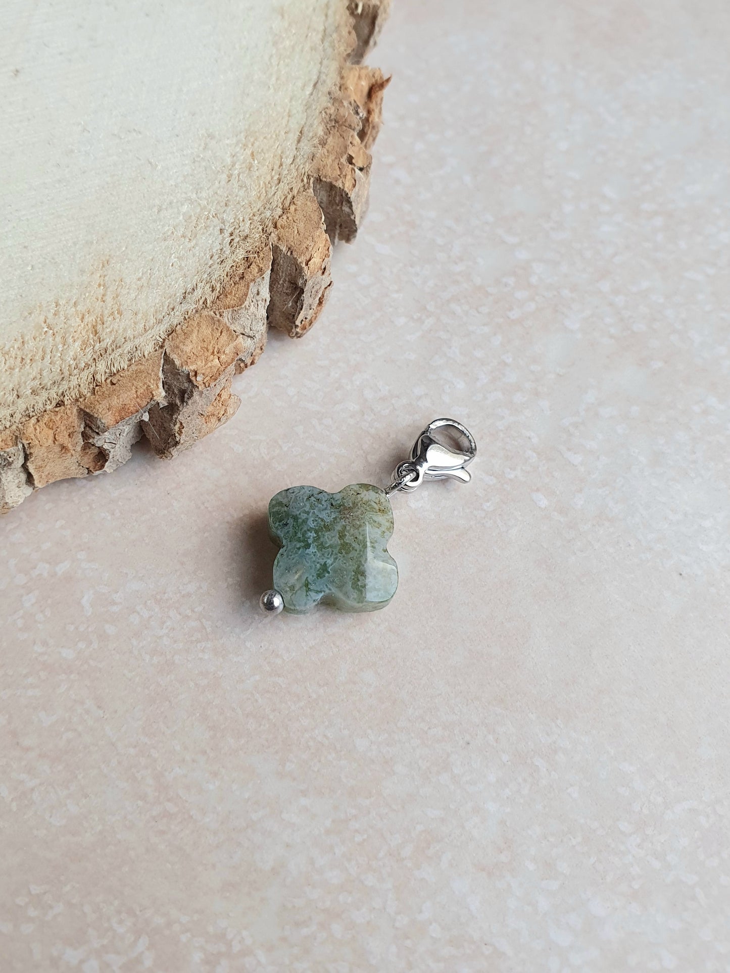 Charm trèfle pierre naturelle Agate Indienne - argenté