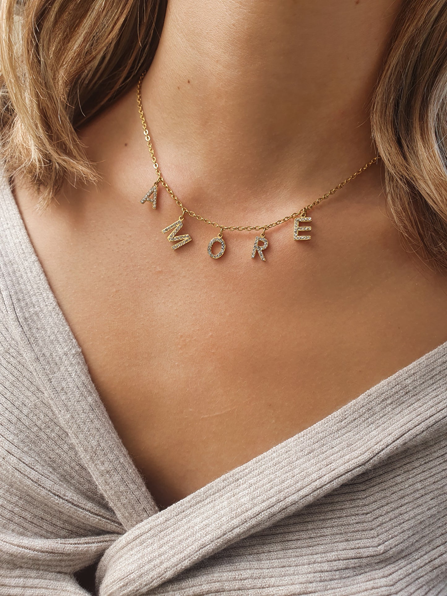 Collier Baby AMORE - zircons/doré
