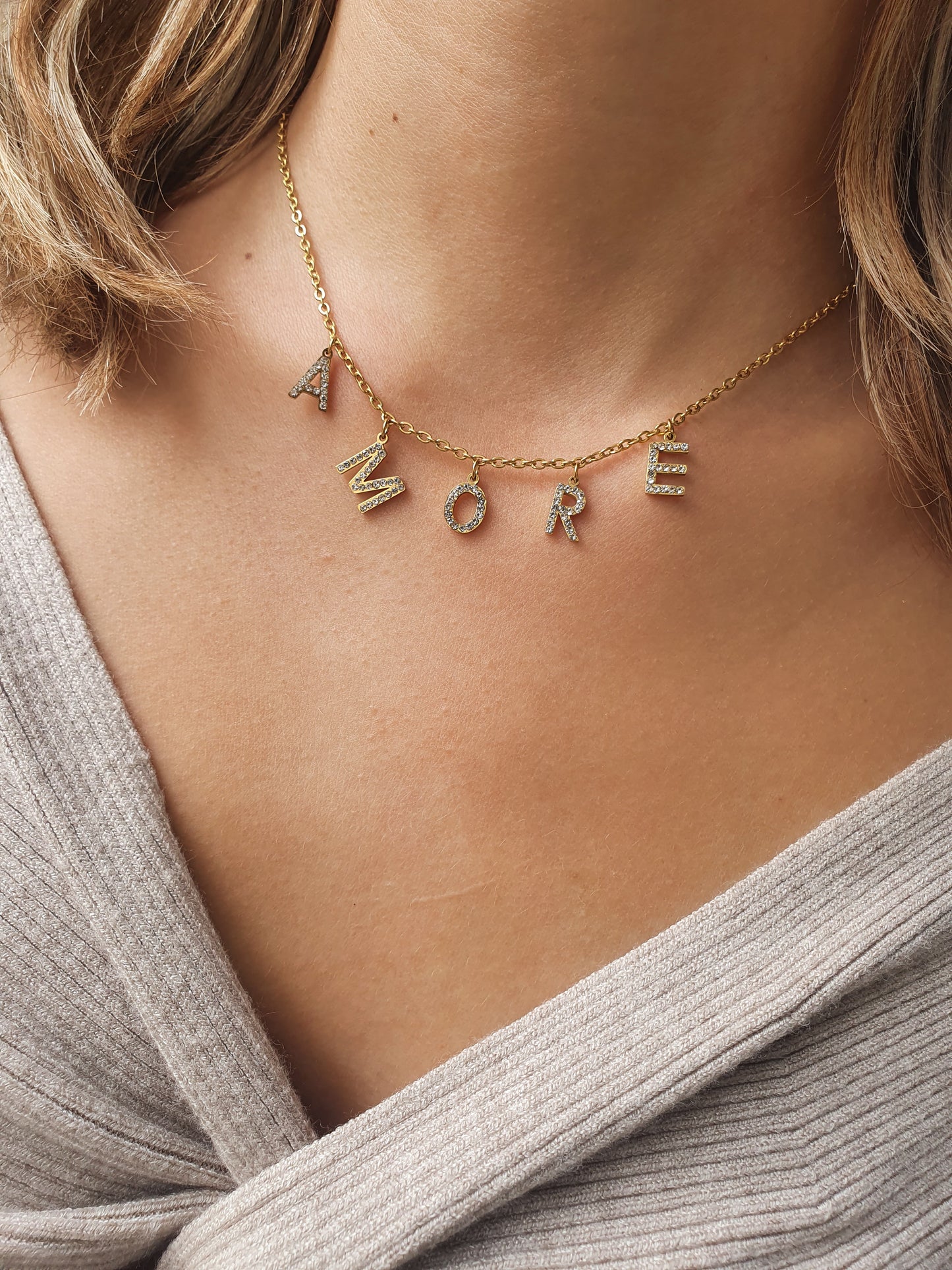 Collier Baby AMORE - zircons/doré