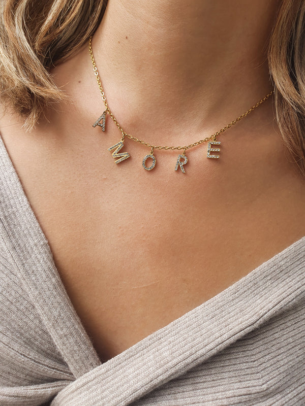 Collier Baby AMORE - zircons/doré