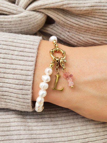 Bracelet perles d'eau douce - doré