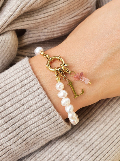 Bracelet perles d'eau douce - doré