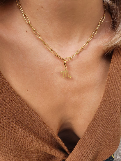 Collier signe astrologique maillons striés - doré