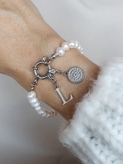 Bracelet perles d'eau douce - argenté
