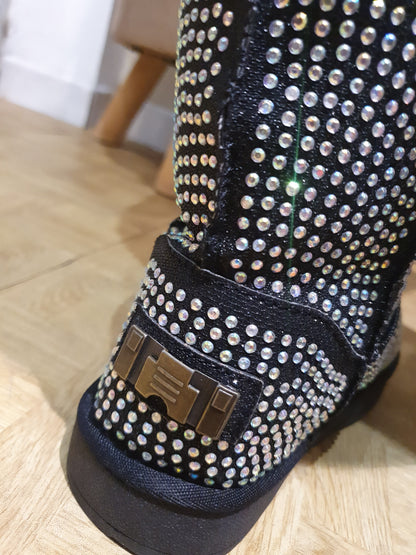 Boots fourrées strass noires