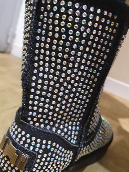 Boots fourrées strass noires