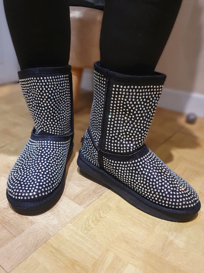 Boots fourrées strass noires
