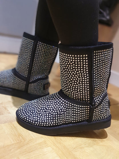 Boots fourrées strass noires