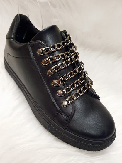 Baskets noires chainettes similicuir