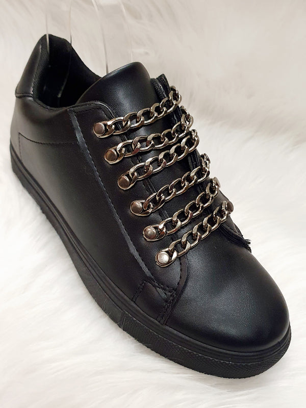 Baskets noires chainettes similicuir