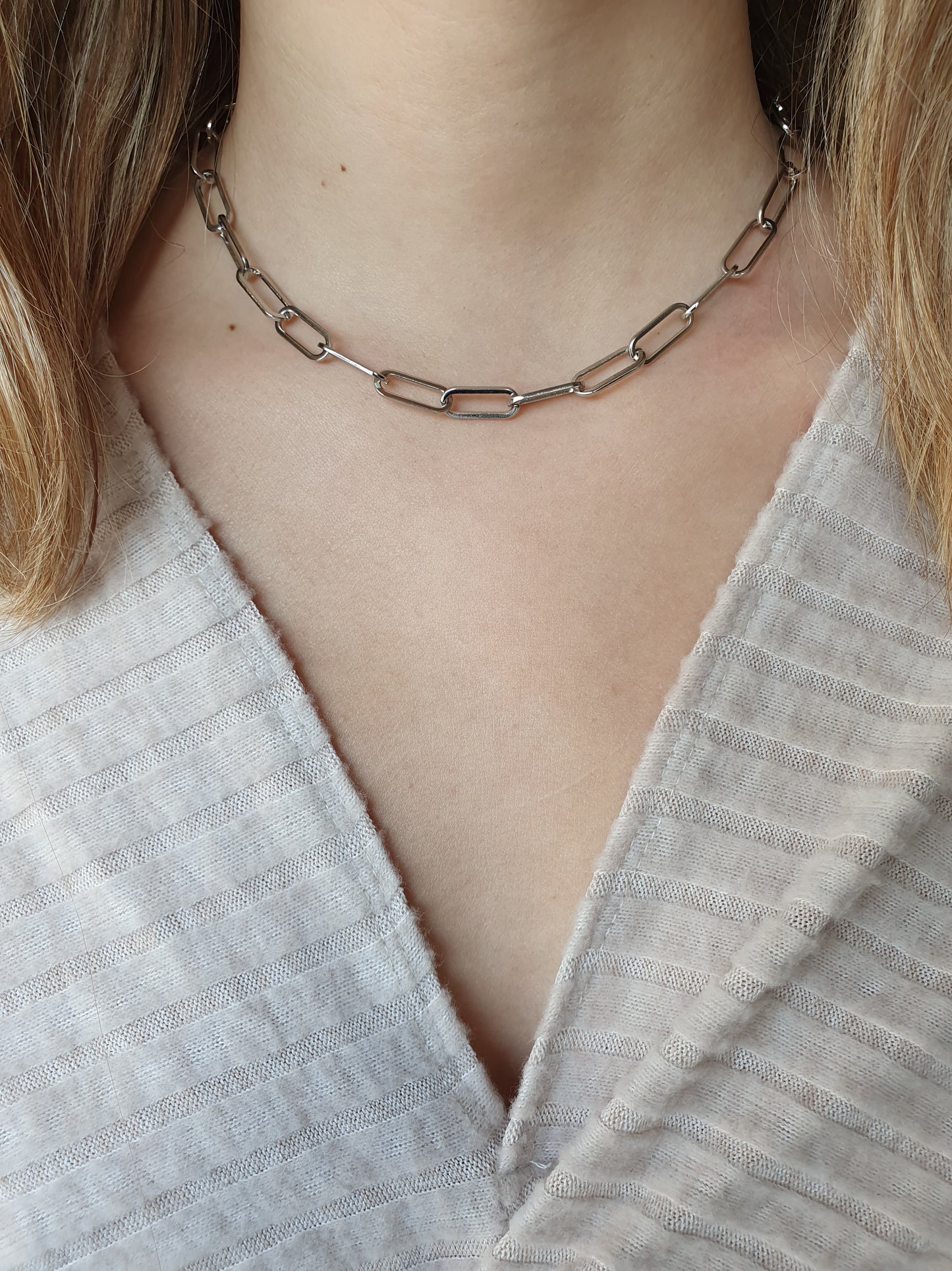 Collier grands maillons plats - argenté