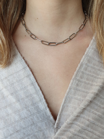 Collier grands maillons plats - argenté