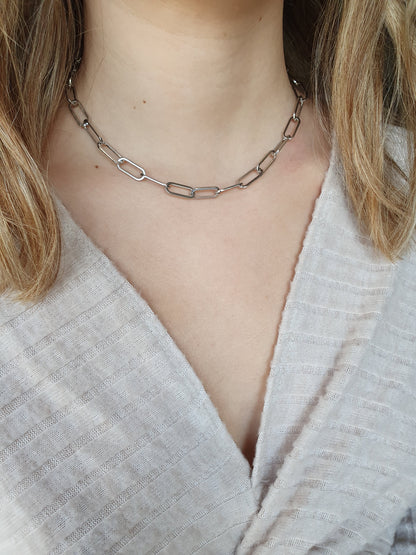 Collier grands maillons plats - argenté