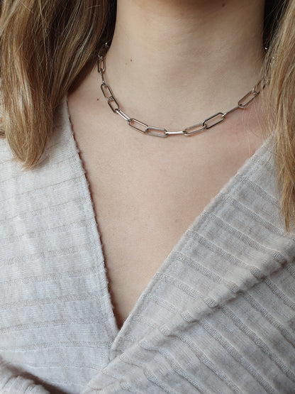 Collier grands maillons plats - argenté