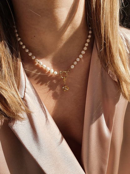 Collier en perles d'eau douce & petites perles acier (personnalisable) - doré