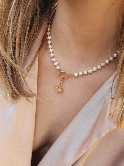 Collier en perles d'eau douce & petites perles acier (personnalisable) - doré