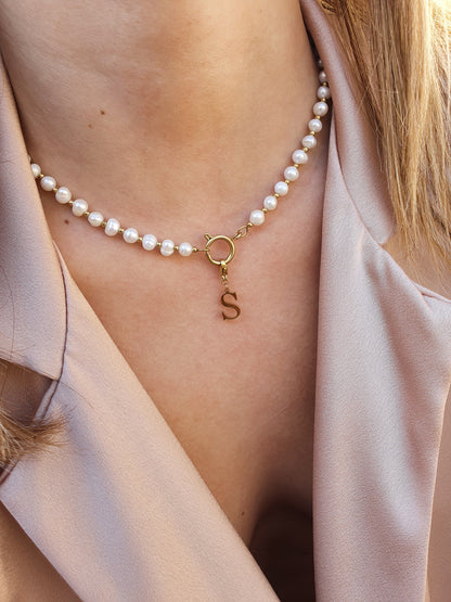 Collier en perles d'eau douce & petites perles acier (personnalisable) - doré
