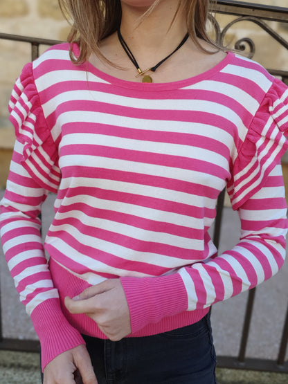 Pull fin marinière rose à volants (dernière unité en stock)