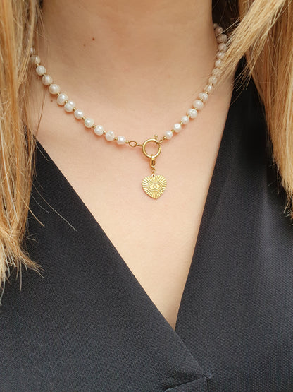 Collier en perles d'eau douce & petites perles acier (personnalisable) - doré
