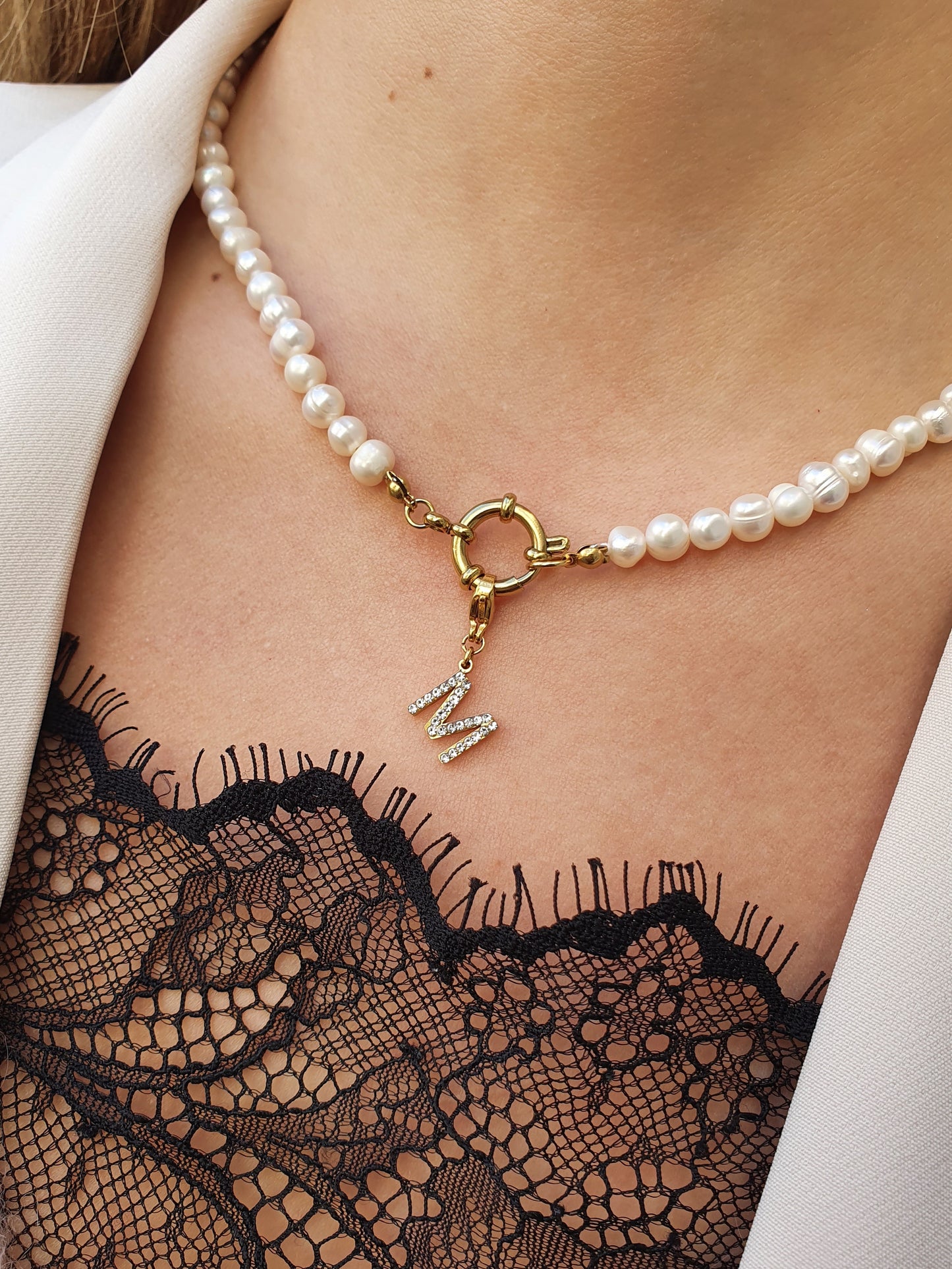 Charms lettres initiales strass - zircons/doré