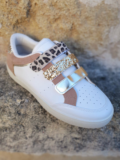 Sneakers triple scratch paillettes & léopard