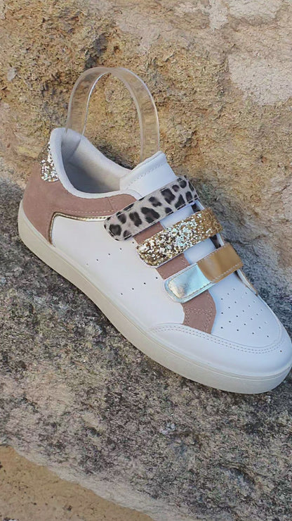 Sneakers triple scratch paillettes & léopard