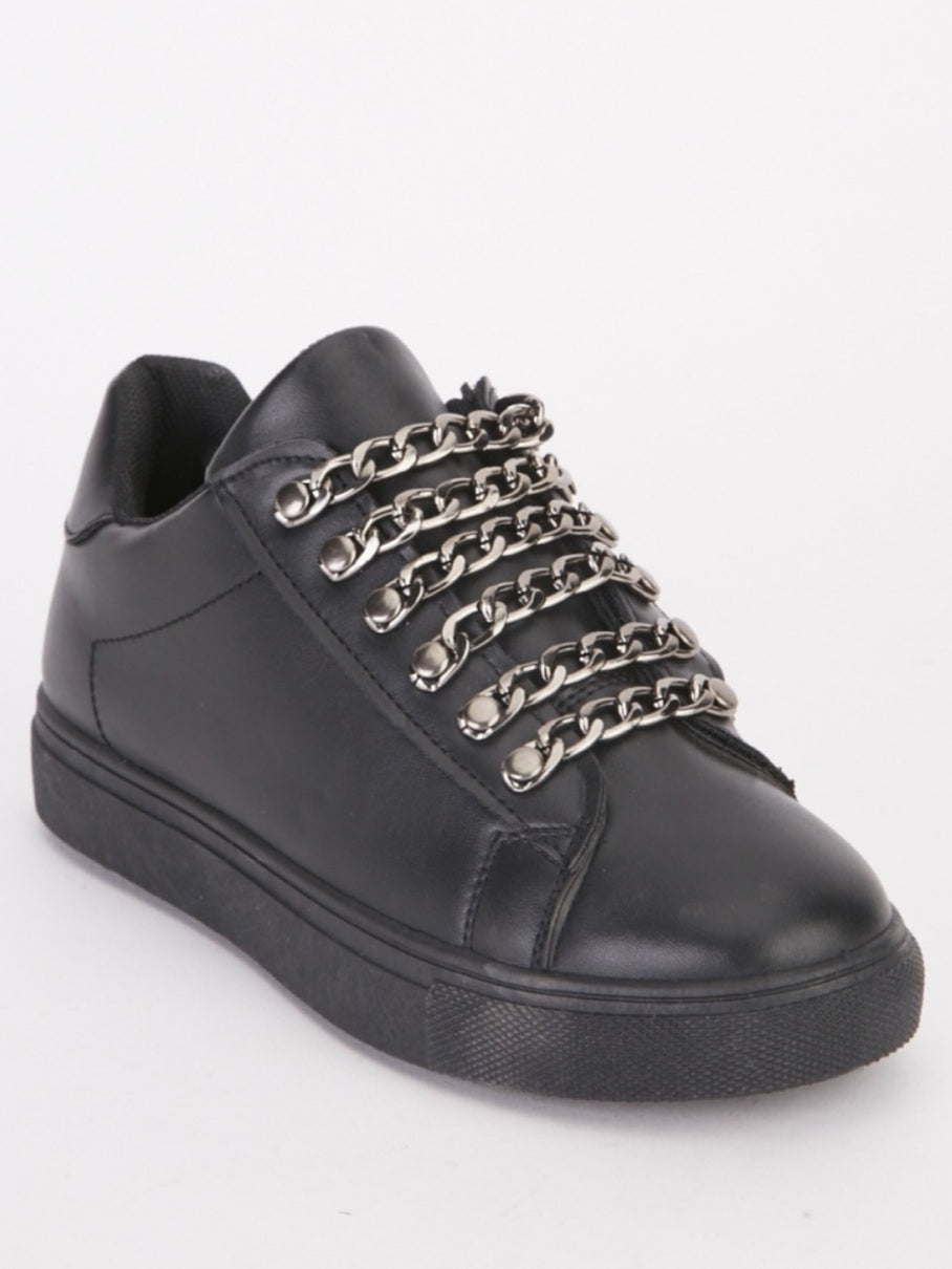 Baskets noires chainettes similicuir