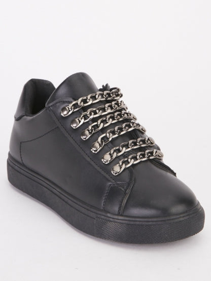 Baskets noires chainettes similicuir